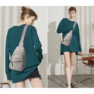 Mroede Crossbody Bag NWT‎ Sling Bag Fanny Pack Gray Vegan Boho Chic Adj Strap